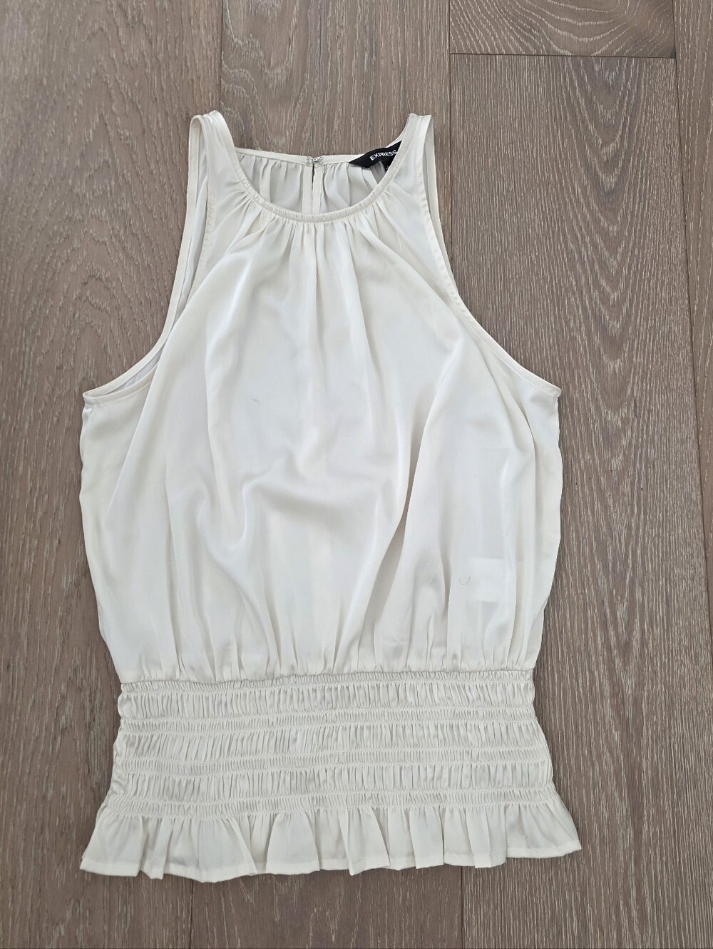 Women's Cream Halter Blouse with Smocked Waist